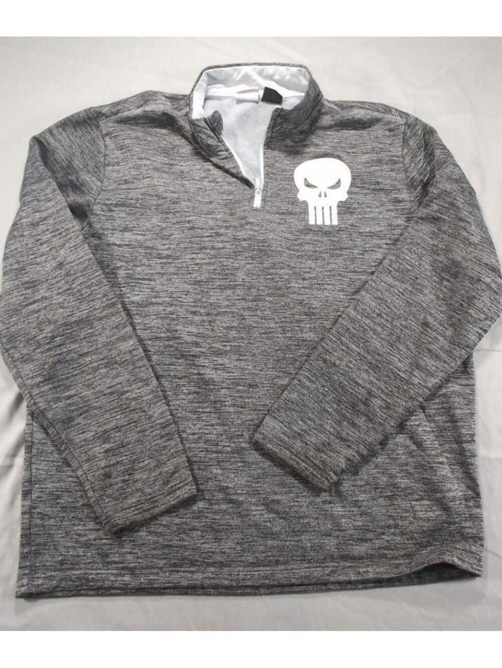 Marvel Punisher Men's 1/4 Zip Pullover Sweatshirt Heather Gray Size Large